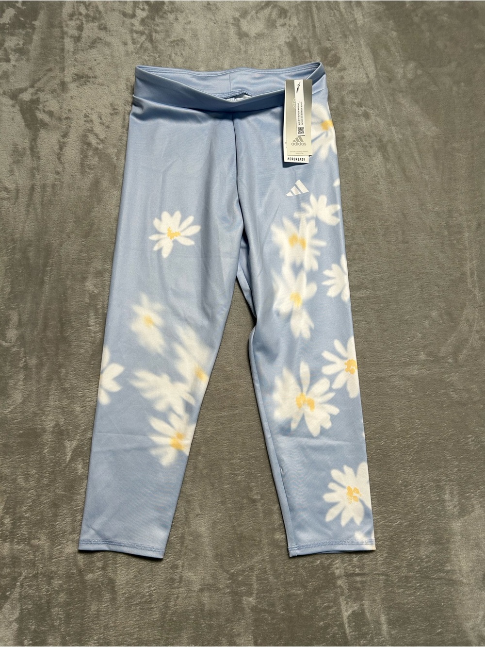 Adidas Girls Leggings Large Regular Fit Aeroready Daisies Blue